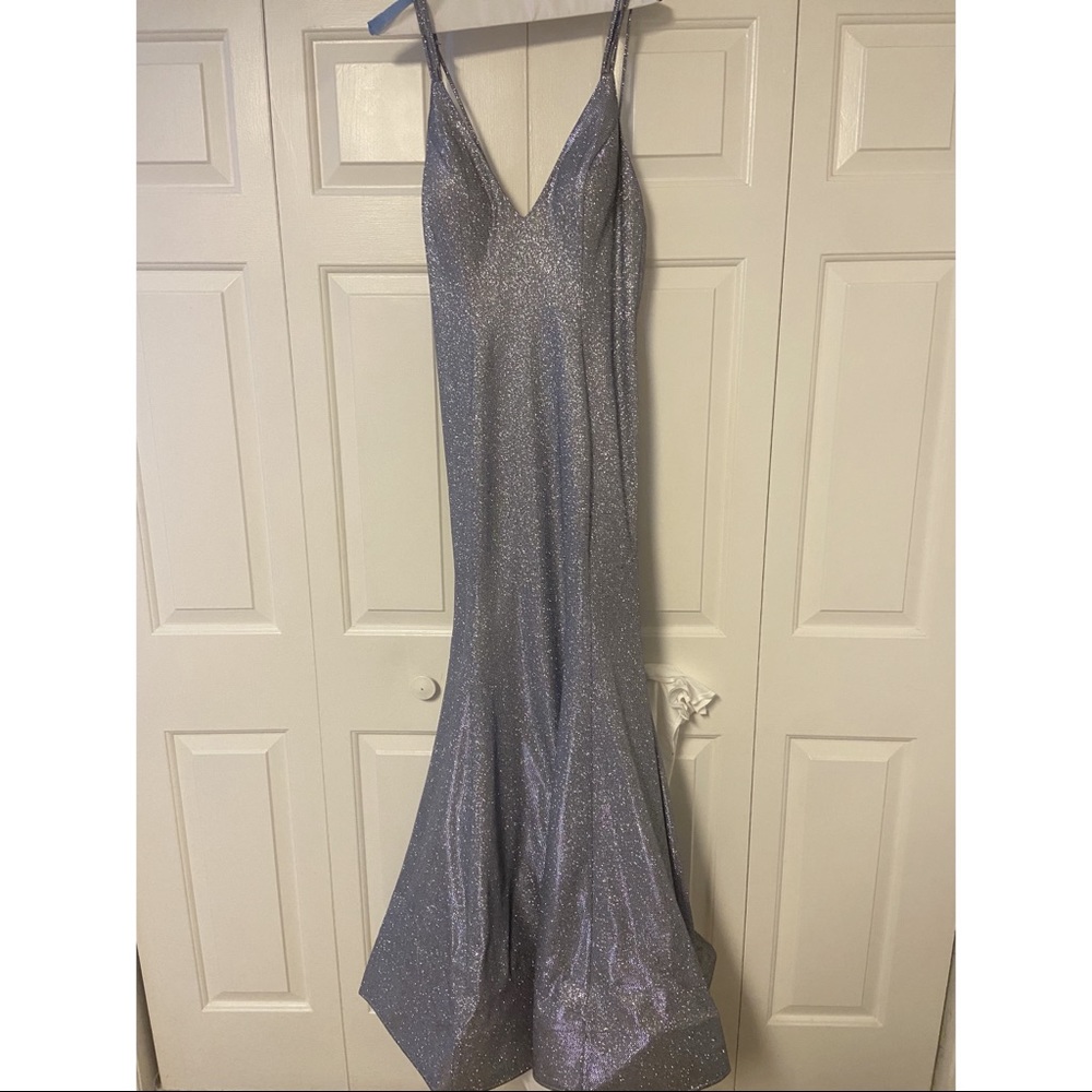 Size 6 Brand Blush Silver with Holographic Look Dress Originally $250.00